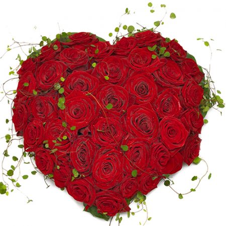 Rouwarrangement hart vorm rode rozen